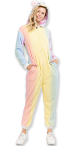 Load image into Gallery viewer, Adult Size Rainbow Unicorn Onesie w/ Pockets and Hood
