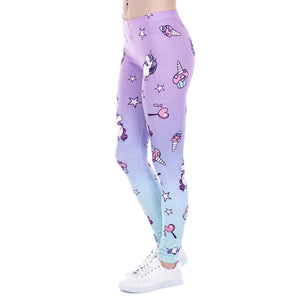 Purple Blue Ombre Unicorn & Stars Print Pattern Leggings
