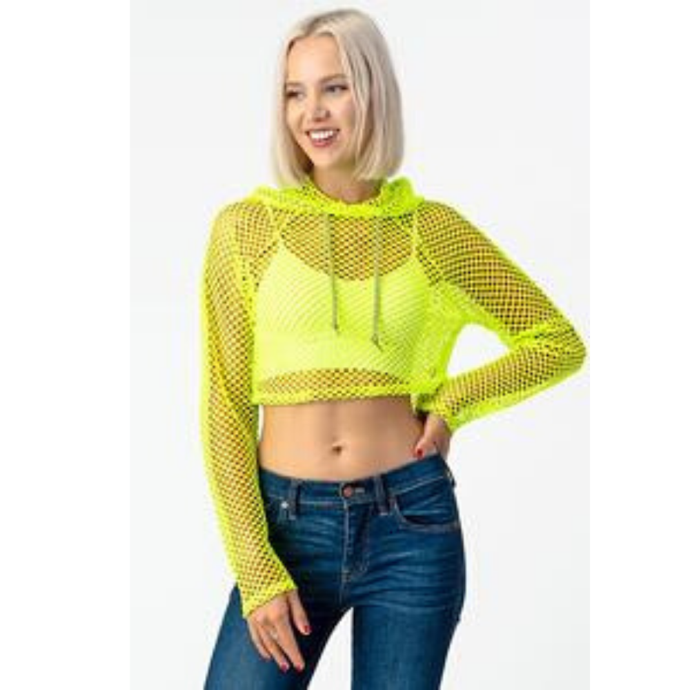 Neon yellow mesh crop top shop