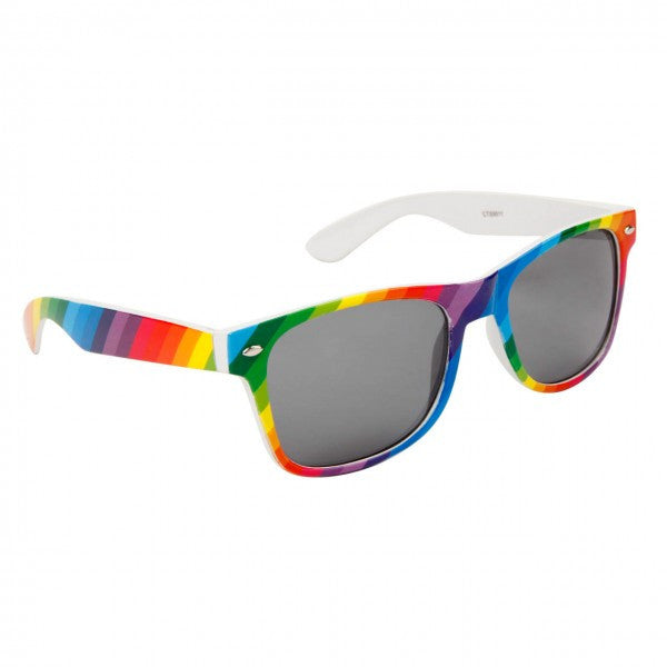 Rainbow Colored Striped Wayfarer Style Sunglasses - Neon Nation