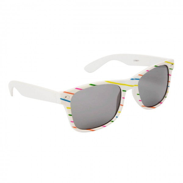 Rainbow Colored Striped Wayfarer Style Sunglasses - Neon Nation