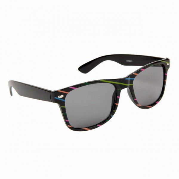 Rainbow Colored Striped Wayfarer Style Sunglasses - Neon Nation