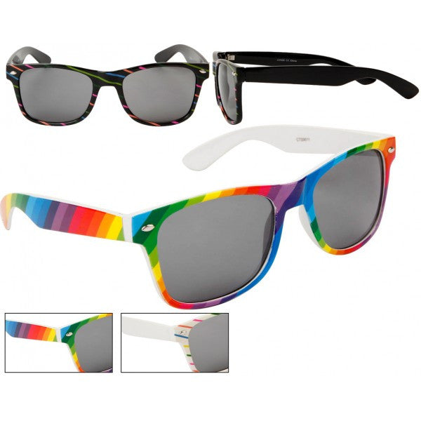 Rainbow Colored Striped Wayfarer Style Sunglasses Neon Nation