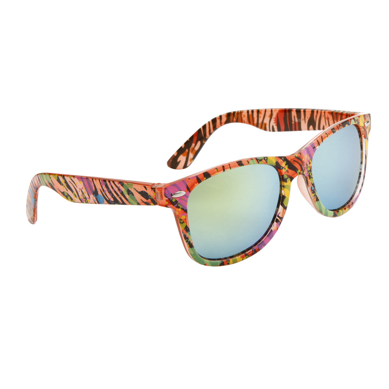 Neon Zebra Print w/ Splattered Paint Mirrored Wayfarer Sunglasses