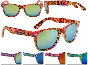Neon Zebra Print w/ Splattered Paint Mirrored Wayfarer Sunglasses