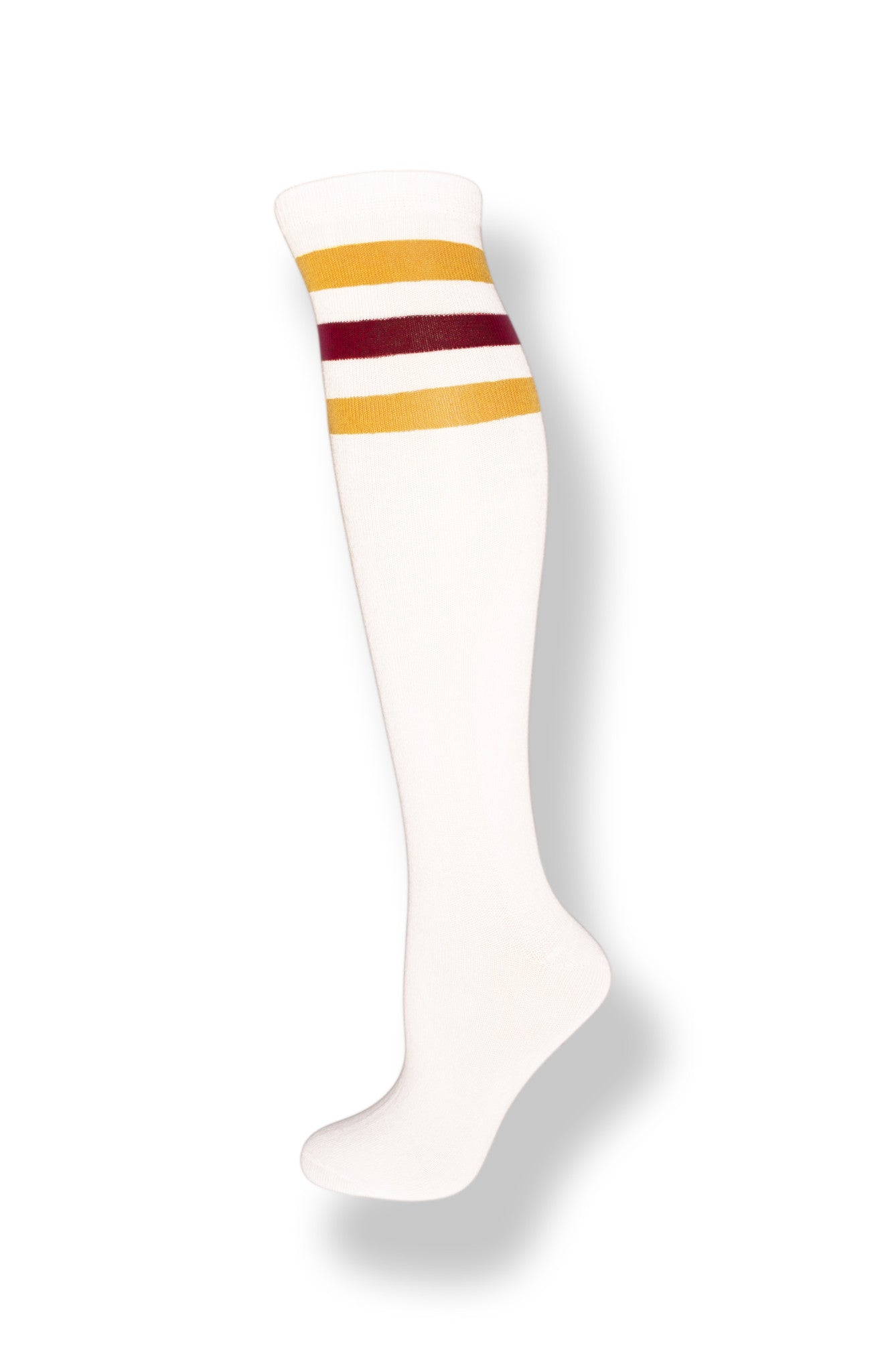 White with Yellow and Burgundy Stripes Knee High Sock
