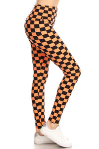 Neon Checkered Pattern Leggings w/ Banded Waist