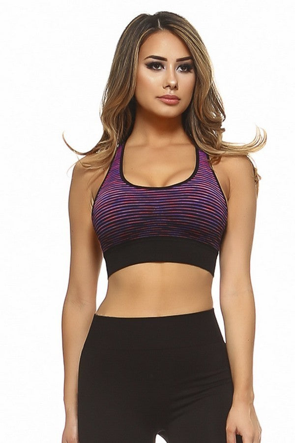 Purple Ombre Striped Athletic Work Out Crop Tank Top