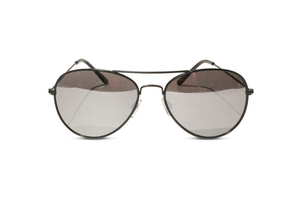 Lot of 12 Pack of Classic Black Frame Aviator Sunglasses w/ Silver Mirrored Lens - Neon Nation